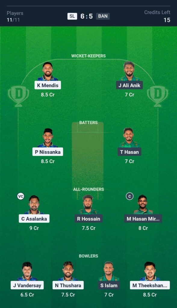SLVsBAN-3rdT20I-FanstasyTeam